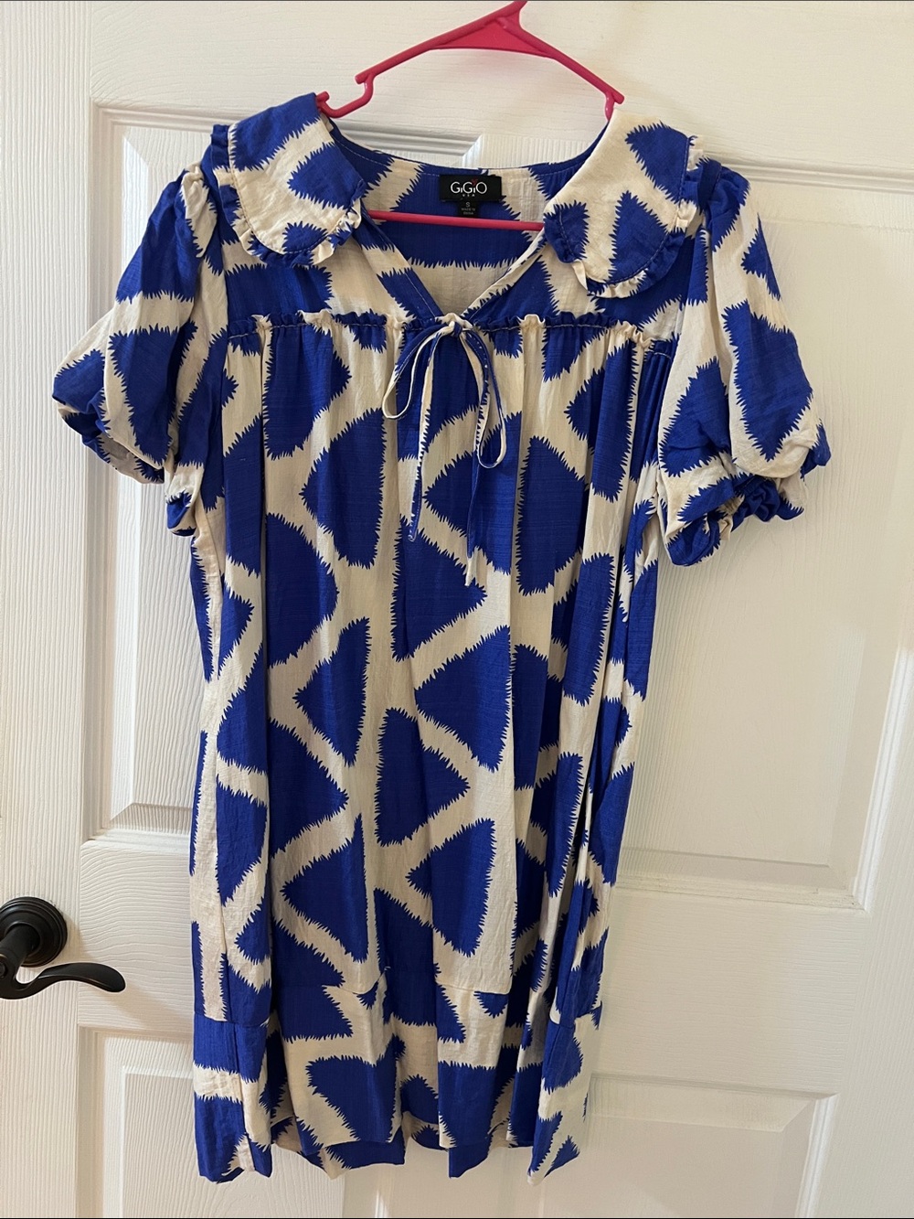 GiGiO Blue and Cream Geometric Short-Sleeve Dress